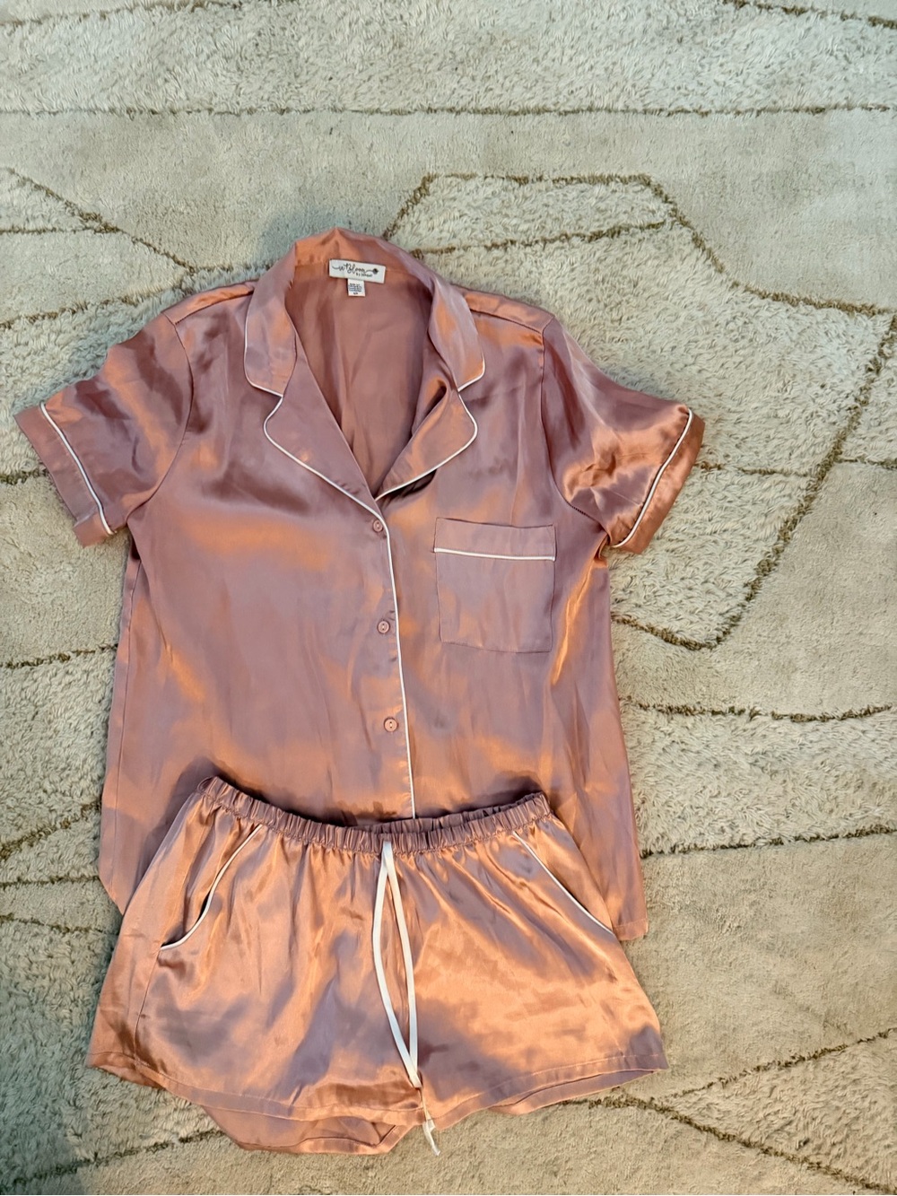 Silky Rose Gold Short Sleeve Pajama Set